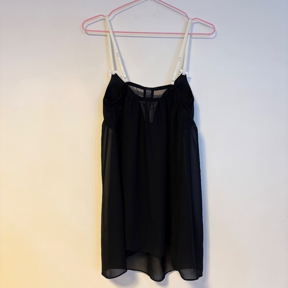 Apt. 9 Chemise Babydoll Built In Bra Lingerie Mini Dress Slip Black White Lace M - Picture 3 of 5